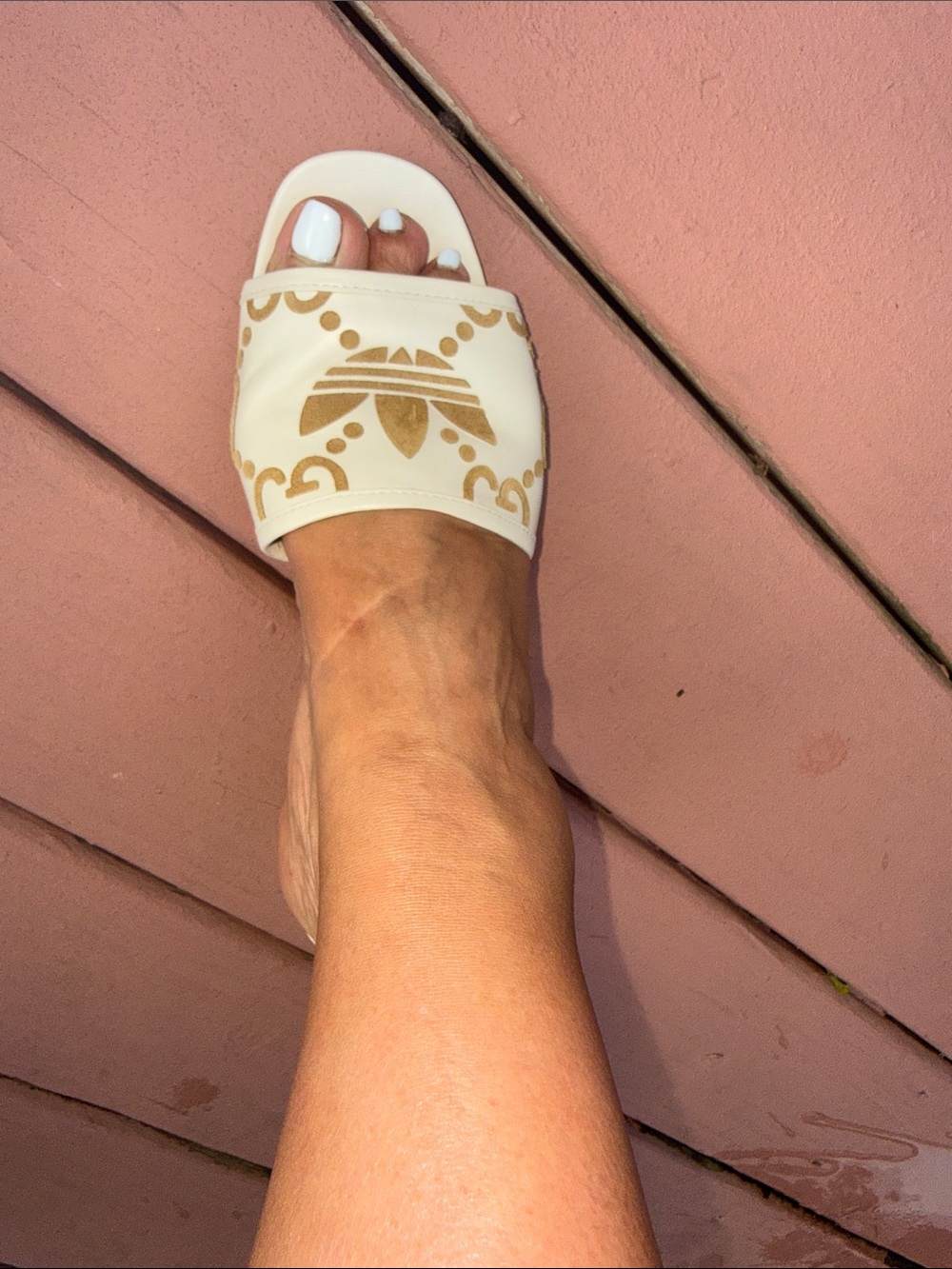 Gucci Cream Leather Slide Mules with Gold Logo Pattern - Picture 10 of 16